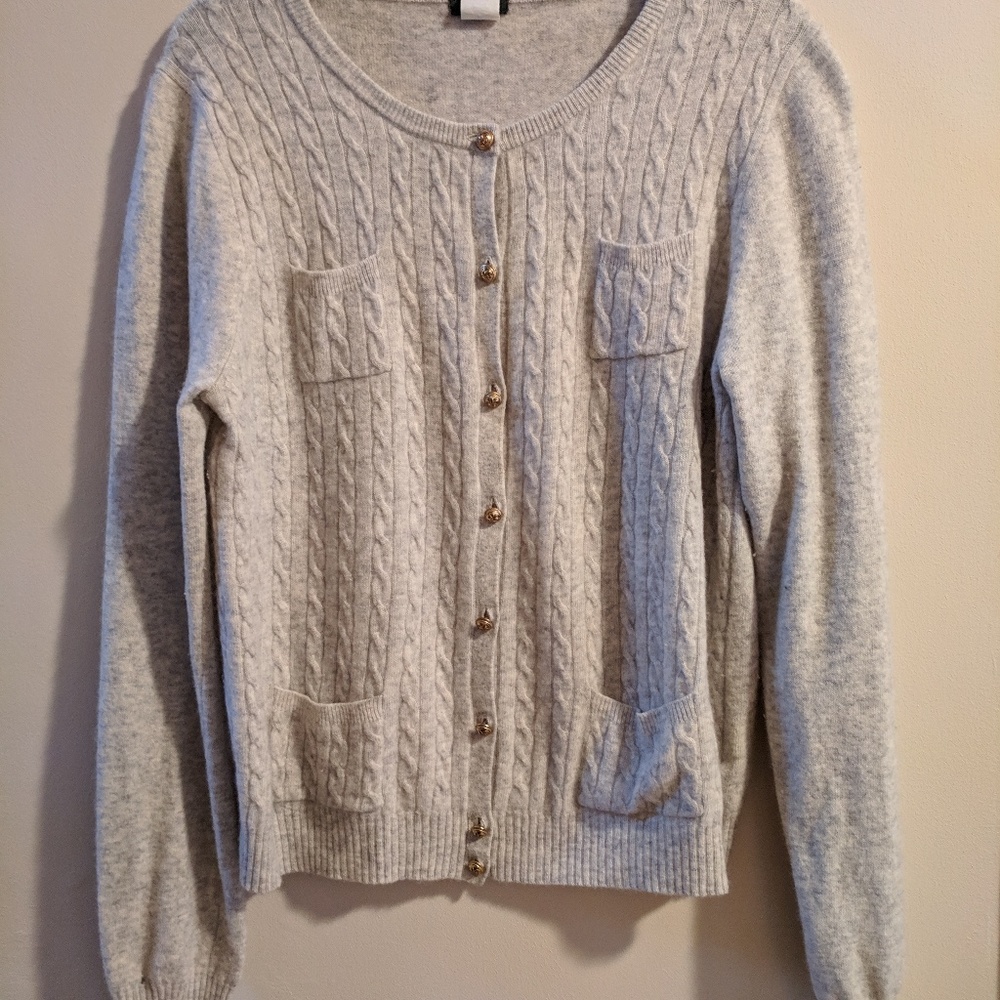 J. Crew wool/cashmere argyle ribbed cardigan, grey